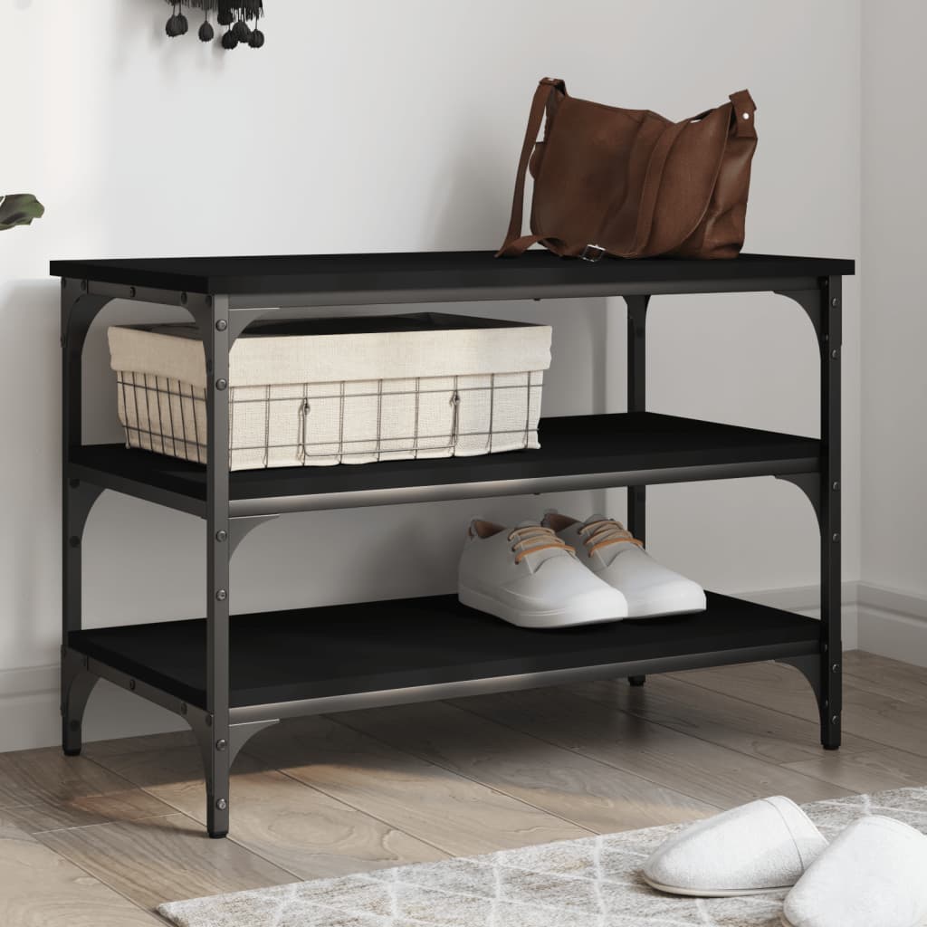 vidaXL Shoe Bench Black 70x38.5x49 cm Engineered Wood 1