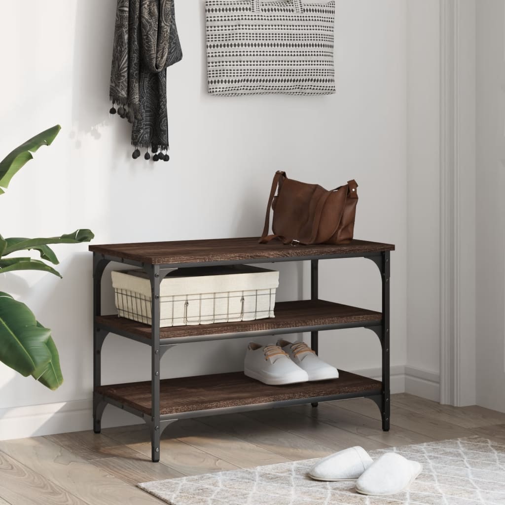 vidaXL Shoe Bench Brown Oak 70x38.5x49 cm Engineered Wood 3