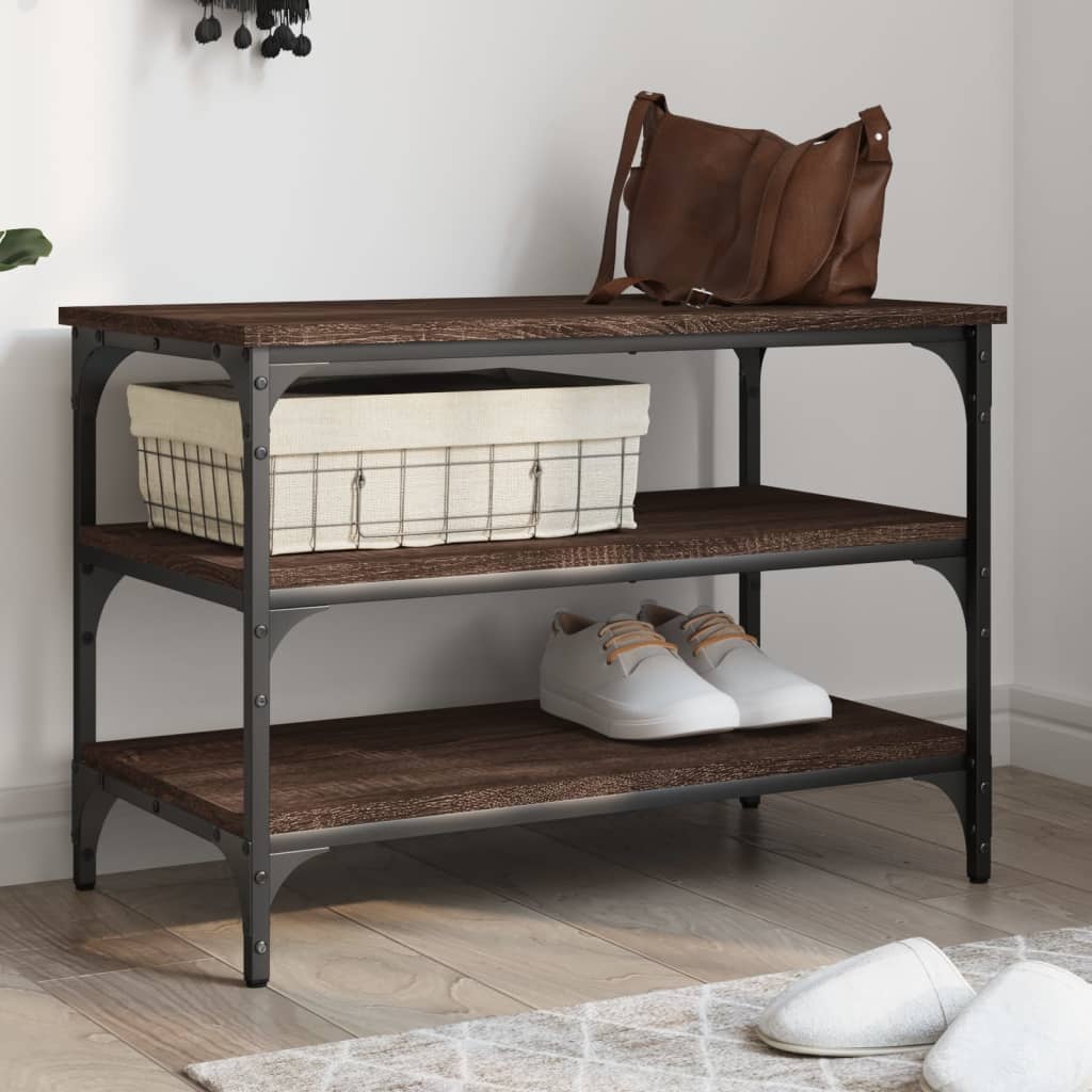 vidaXL Shoe Bench Brown Oak 70x38.5x49 cm Engineered Wood 1