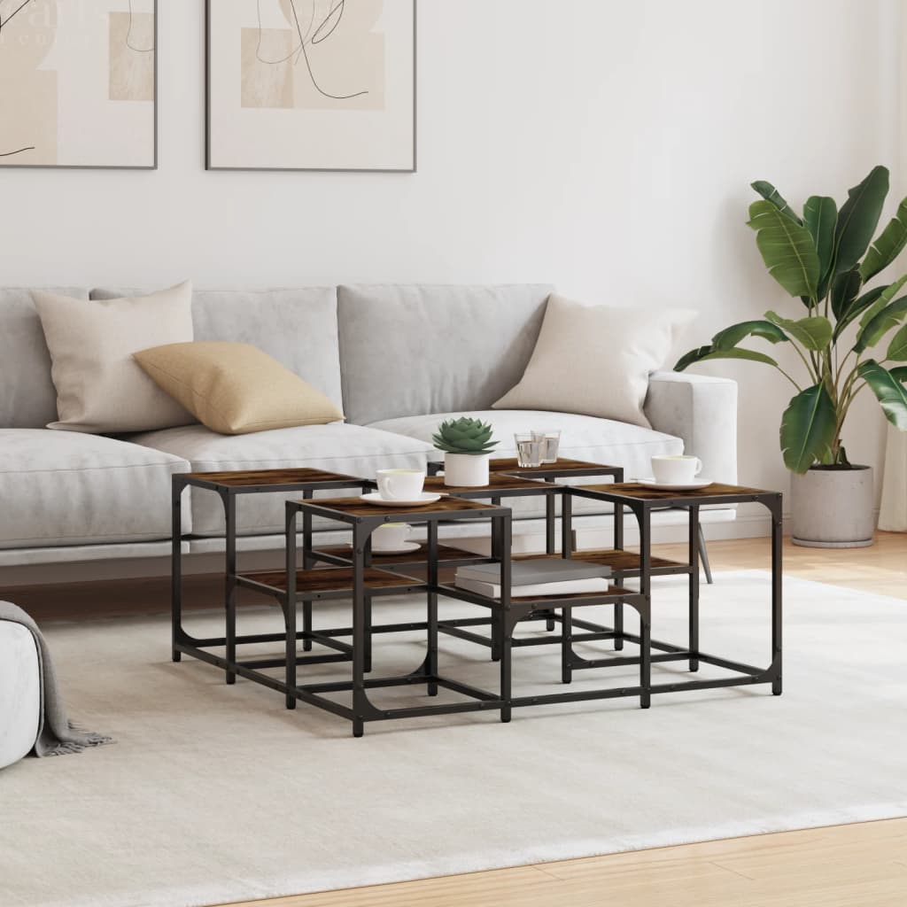 vidaXL Coffee Table Smoked Oak 91x91x40 cm Engineered Wood 3