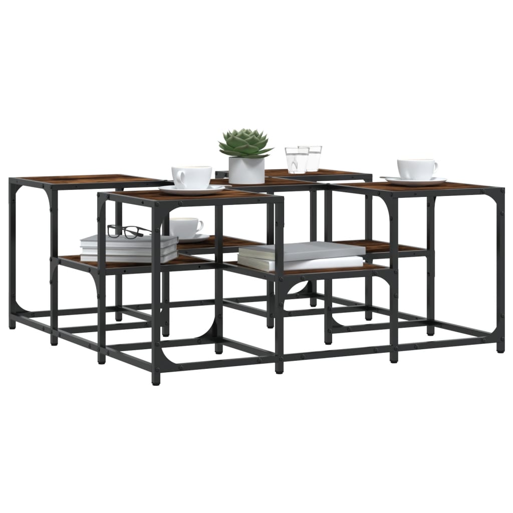 vidaXL Coffee Table Smoked Oak 91x91x40 cm Engineered Wood 4
