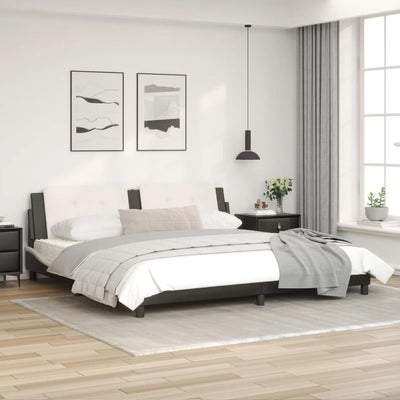 Bed Frame with Headboard Black and White 200x200 cm Faux Leather