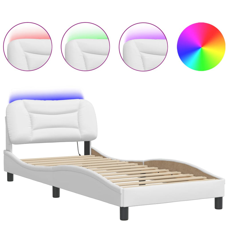 Bed Frame with LED Lights White 80x200 cm Faux Leather