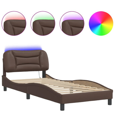 Bed Frame with LED Lights Brown 80x200 cm Faux Leather