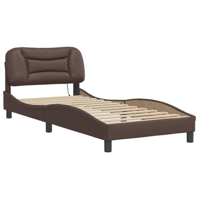 Bed Frame with LED Lights Brown 80x200 cm Faux Leather