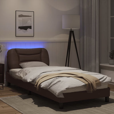 Bed Frame with LED Lights Brown 80x200 cm Faux Leather