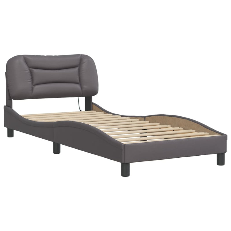 Bed Frame with LED Lights Grey 80x200 cm Faux Leather