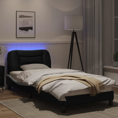 Bed Frame with LED Lights Black and White 80x200 cm Faux Leather