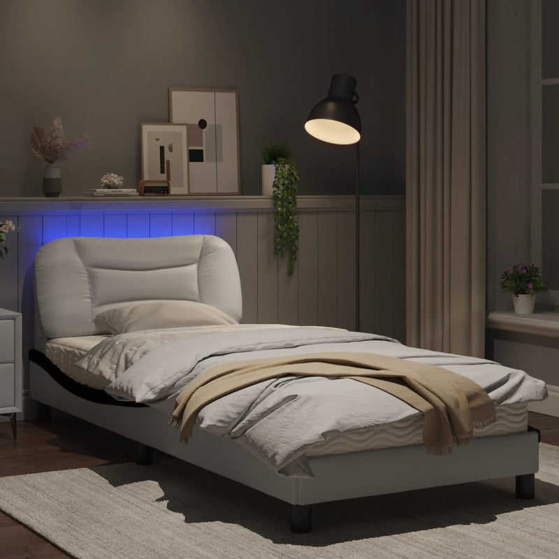 Bed Frame with LED Lights White and Black 80x200 cm Faux Leather