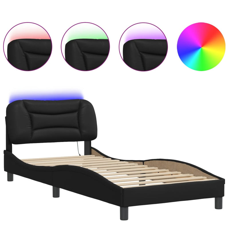 Bed Frame with LED Lights Black 90x190 cm Single Faux Leather