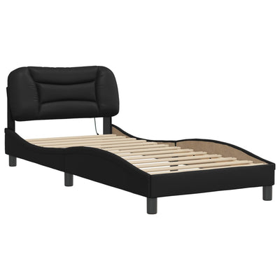 Bed Frame with LED Lights Black 90x190 cm Single Faux Leather