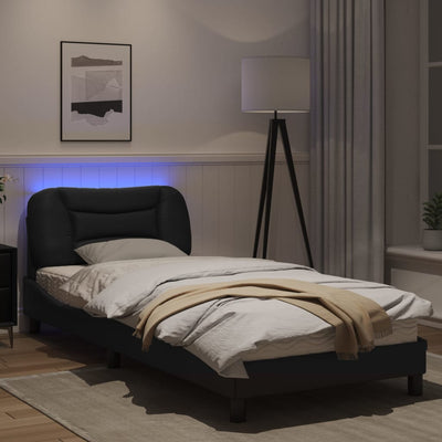 Bed Frame with LED Lights Black 90x190 cm Single Faux Leather