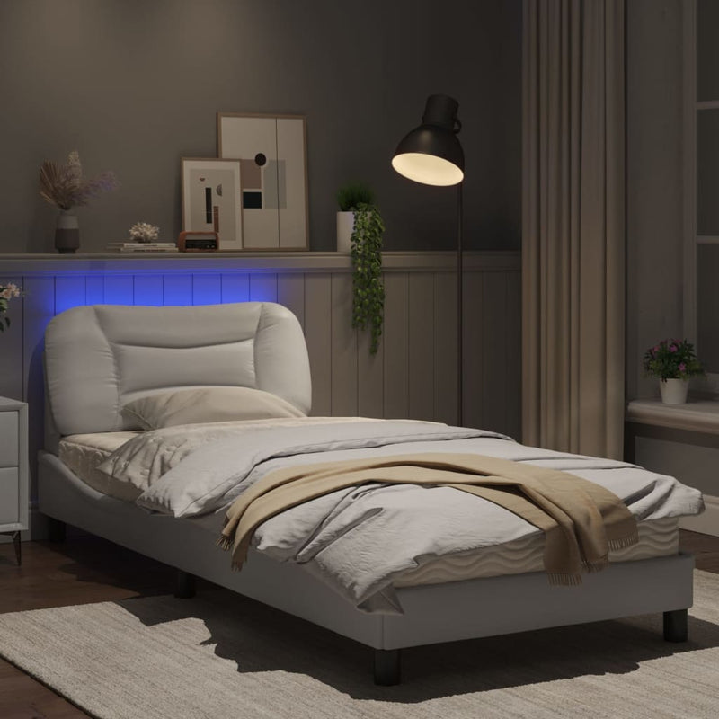 Bed Frame with LED Lights White 90x190 cm Single Faux Leather