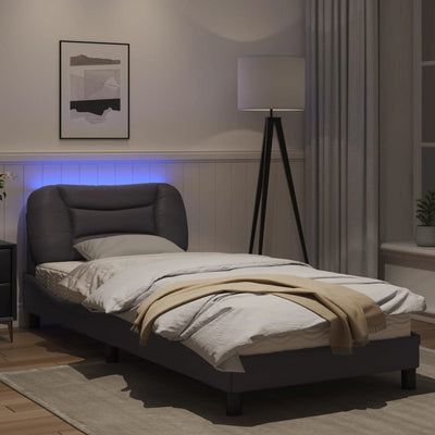 Bed Frame with LED Lights Grey 90x190 cm Single Faux Leather