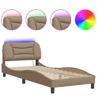 Bed Frame with LED Lights Cappuccino 90x190 cm Single Faux Leather