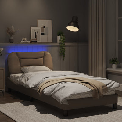 Bed Frame with LED Lights Cappuccino 90x190 cm Single Faux Leather