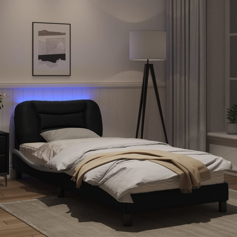 Bed Frame with LED Lights Black and White 90x190 cm Single Faux Leather