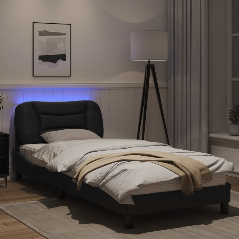 Bed Frame with LED Lights Black 90x200 cm Faux Leather