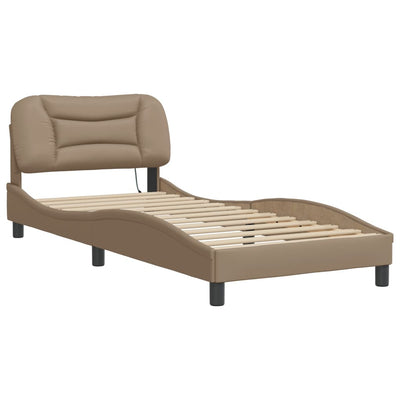 Bed Frame with LED Lights Cappuccino 90x200 cm Faux Leather