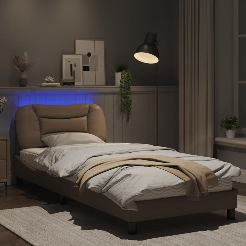 Bed Frame with LED Lights Cappuccino 90x200 cm Faux Leather