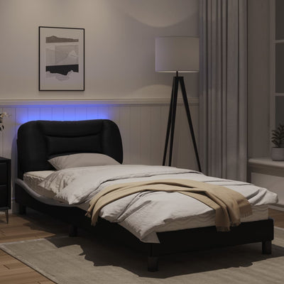 Bed Frame with LED Lights Black and White 90x200 cm Faux Leather