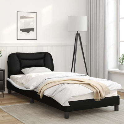 Bed Frame with LED Lights Black and White 90x200 cm Faux Leather