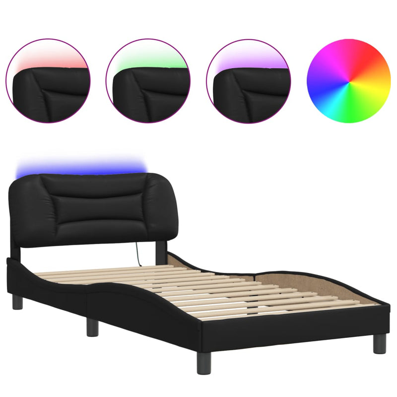 Bed Frame with LED Lights Black 100x200 cm Faux Leather