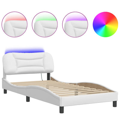 Bed Frame with LED Lights White 100x200 cm Faux Leather