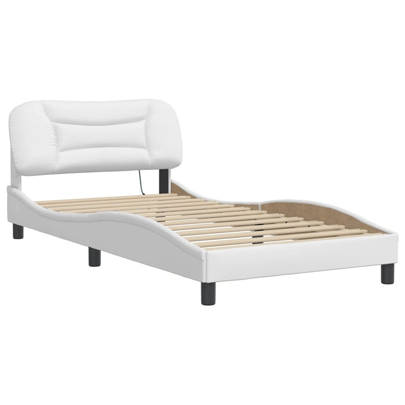 Bed Frame with LED Lights White 100x200 cm Faux Leather