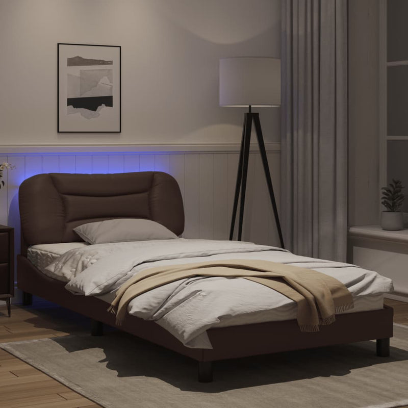 Bed Frame with LED Lights Brown 100x200 cm Faux Leather