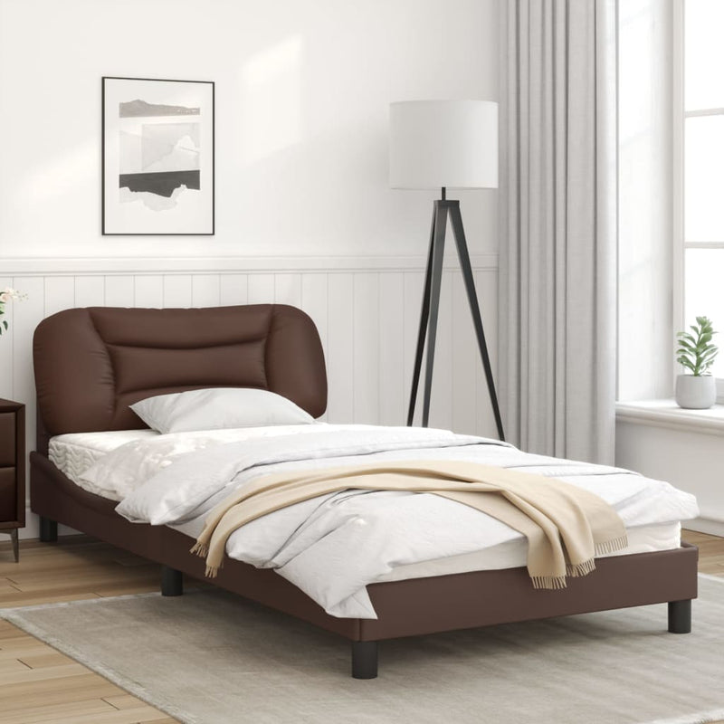 Bed Frame with LED Lights Brown 100x200 cm Faux Leather