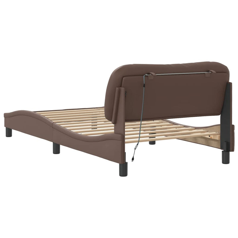 Bed Frame with LED Lights Brown 100x200 cm Faux Leather