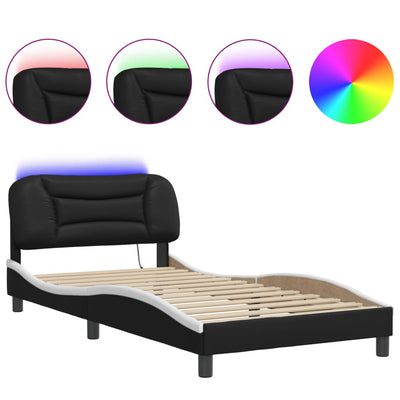 Bed Frame with LED Lights Black and White 100x200 cm Faux Leather