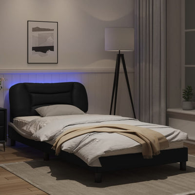 Bed Frame with LED Lights Black and White 100x200 cm Faux Leather