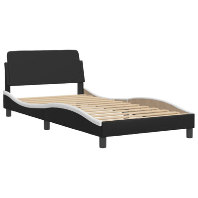 Bed Frame with LED Lights Black and White 100x200 cm Faux Leather