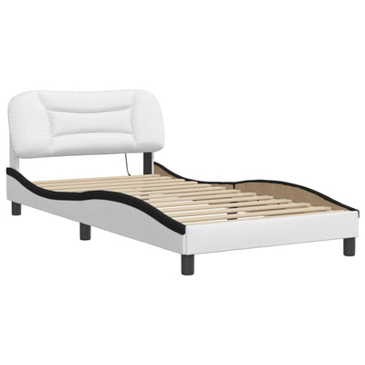 Bed Frame with LED Lights White and Black 100x200 cm Faux Leather