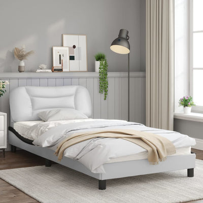 Bed Frame with LED Lights White and Black 100x200 cm Faux Leather