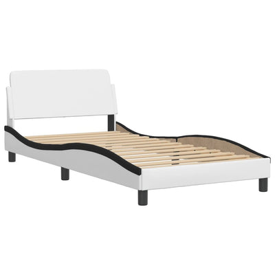 Bed Frame with LED Lights White and Black 100x200 cm Faux Leather