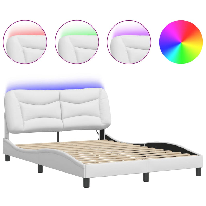 Bed Frame with LED Lights White 120x200 cm Faux Leather