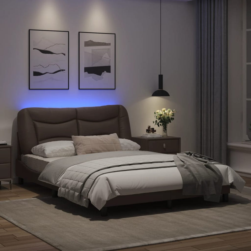 Bed Frame with LED Lights Brown 120x200 cm Faux Leather