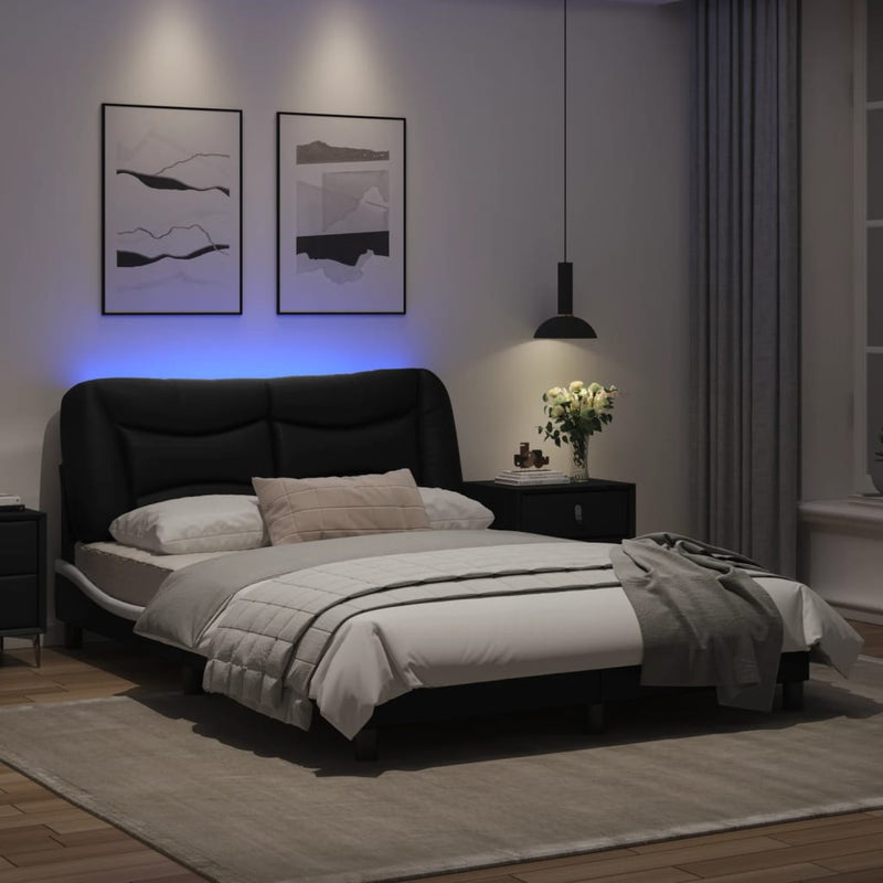 Bed Frame with LED Lights Black and White 120x200 cm Faux Leather