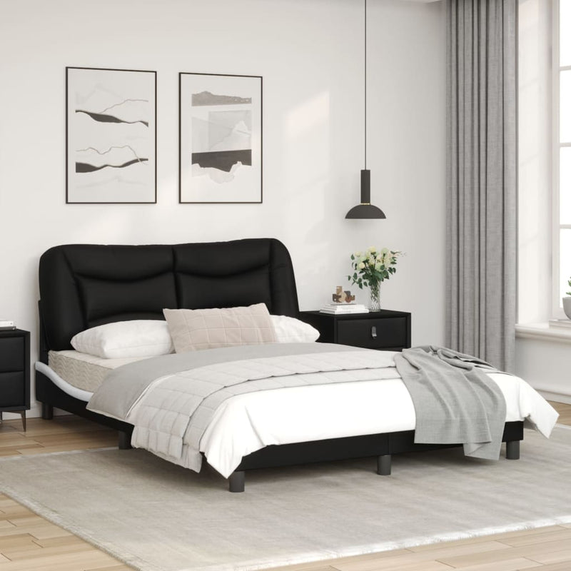 Bed Frame with LED Lights Black and White 120x200 cm Faux Leather