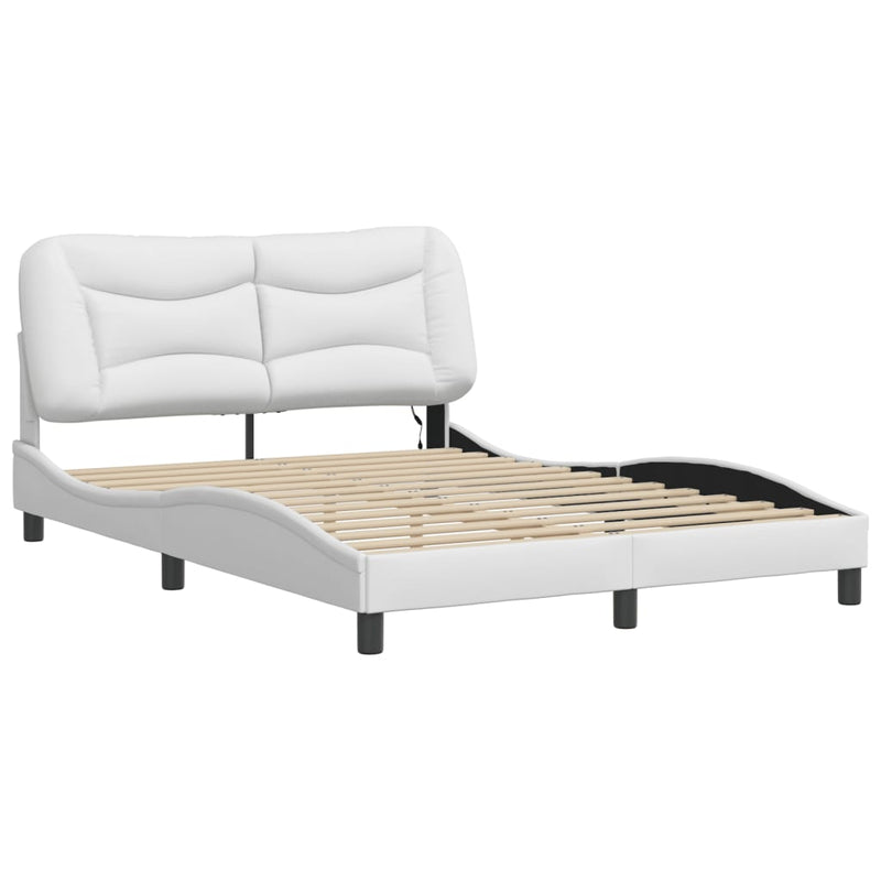 Bed Frame with LED Lights White 140x190 cm Faux Leather