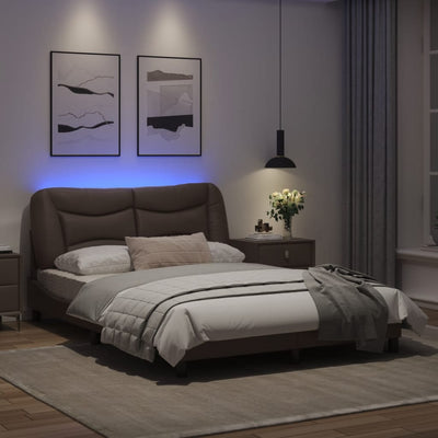 Bed Frame with LED Lights Brown 140x190 cm Faux Leather