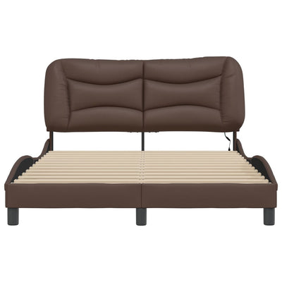 Bed Frame with LED Lights Brown 140x190 cm Faux Leather