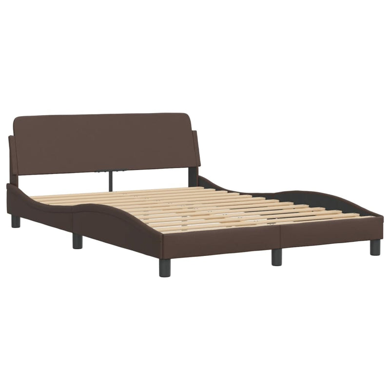 Bed Frame with LED Lights Brown 140x190 cm Faux Leather