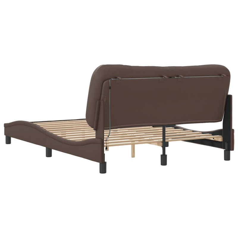 Bed Frame with LED Lights Brown 140x190 cm Faux Leather