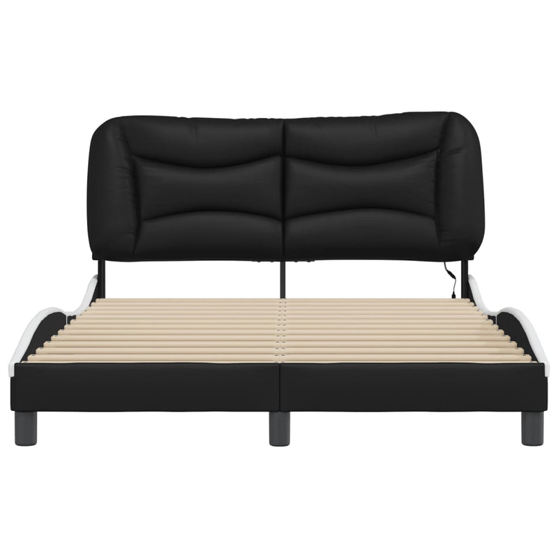 Bed Frame with LED Lights Black and White 140x190 cm Faux Leather