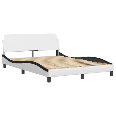 Bed Frame with LED Lights White and Black 140x190 cm Faux Leather