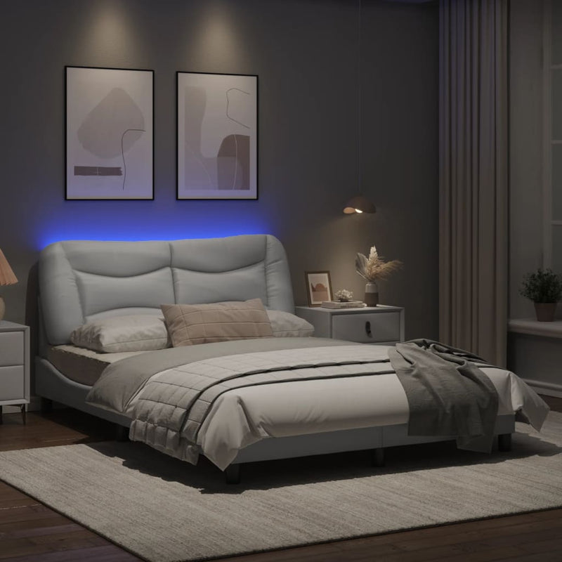 Bed Frame with LED Lights White 140x200 cm Faux Leather